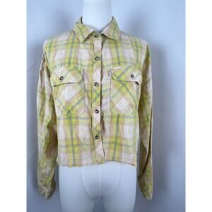 WILDE FABLE CITRON AND GREY PLAID BUTTON-UP SHIRT (Womens: Medium)
